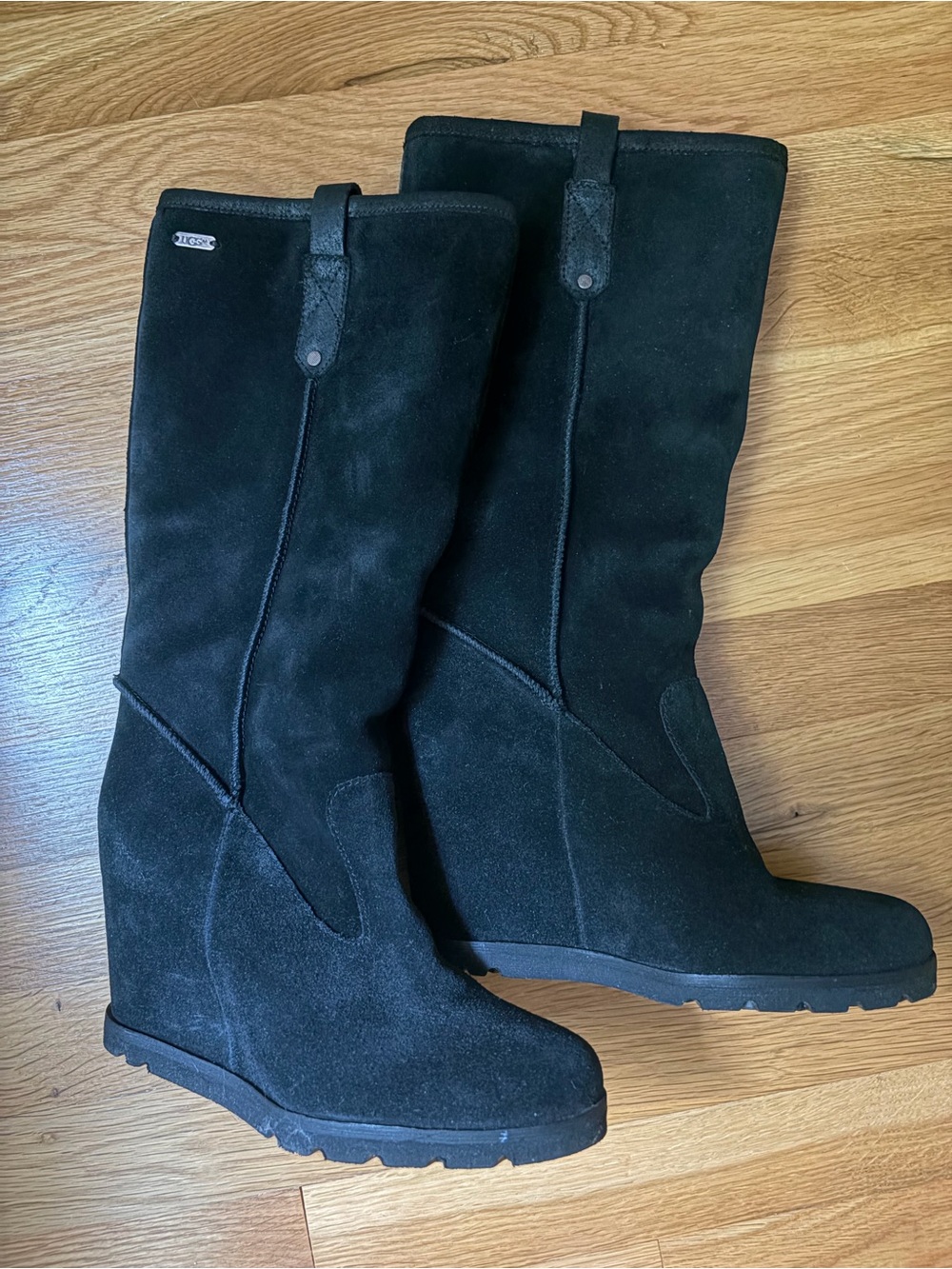UGG Black Suede Wedge Knee Boots